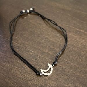 Black rope silver moon bracelet